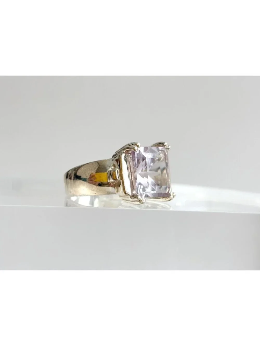 Ultra Light Amethyst Gemstone Sterling Silver Solitaire 925 Vintage Ring - sz 8